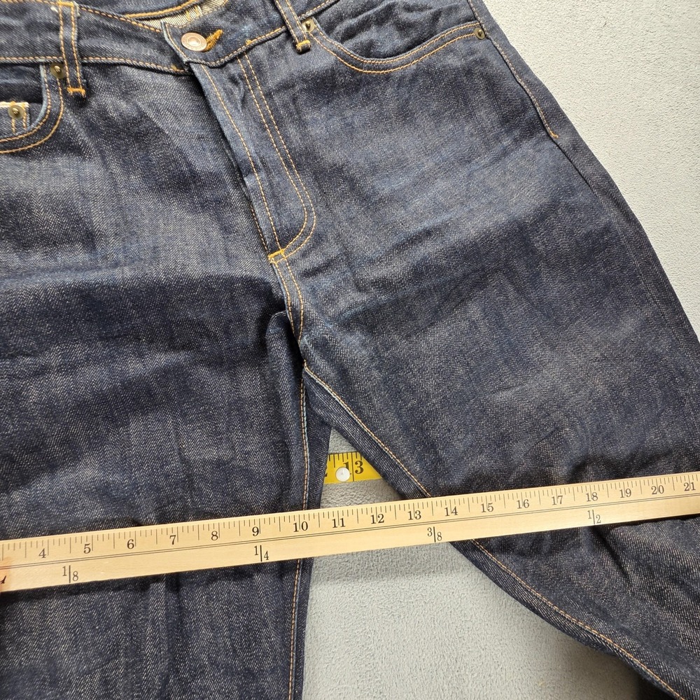 Selvedge Jeans Mens Blue Dark Wash Honeycomb Button Fly ModNine Fits 34x32 - Picture 6 of 16